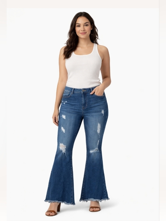 Not Rated Denim - Fringed Flare Distressed Jrs. Jeans Size Large